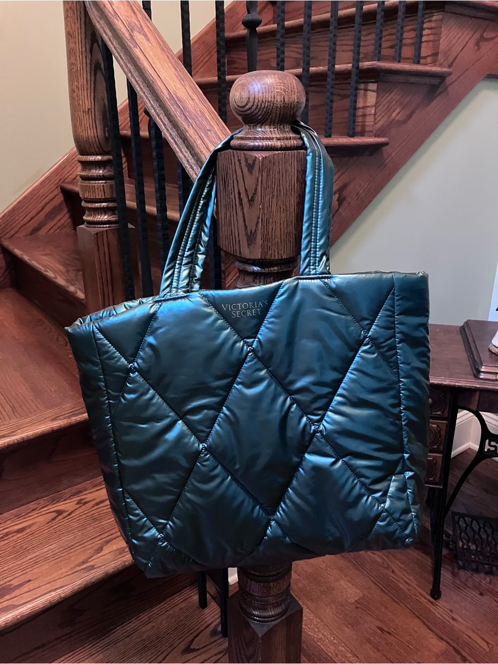 Victoria's Secret Quilted Tote in Teal Blue